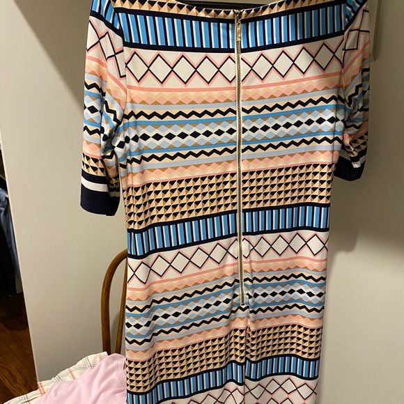 Eliza J Geo pattern dress size 10.  Peach and blue - Picture 5 of 7